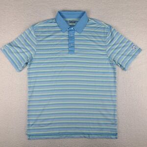 Straight Down Polo‎ Shirt Mens XL Blue Yellow Striped Performance Ruth Lake 1922